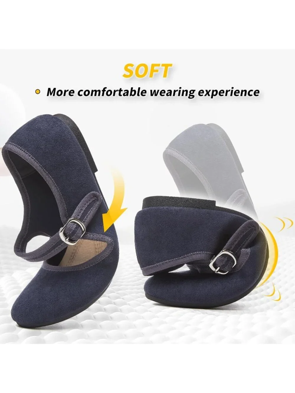 Women's Navy Mary Jane with Strap Faux Suede Black Flats Shoes Comfortable